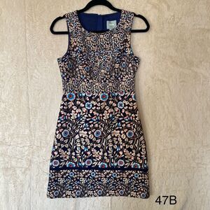Anthropologie Maeve‎ Women Sleeveless Navy Tan Red Floral Sheath Dress Women 0
